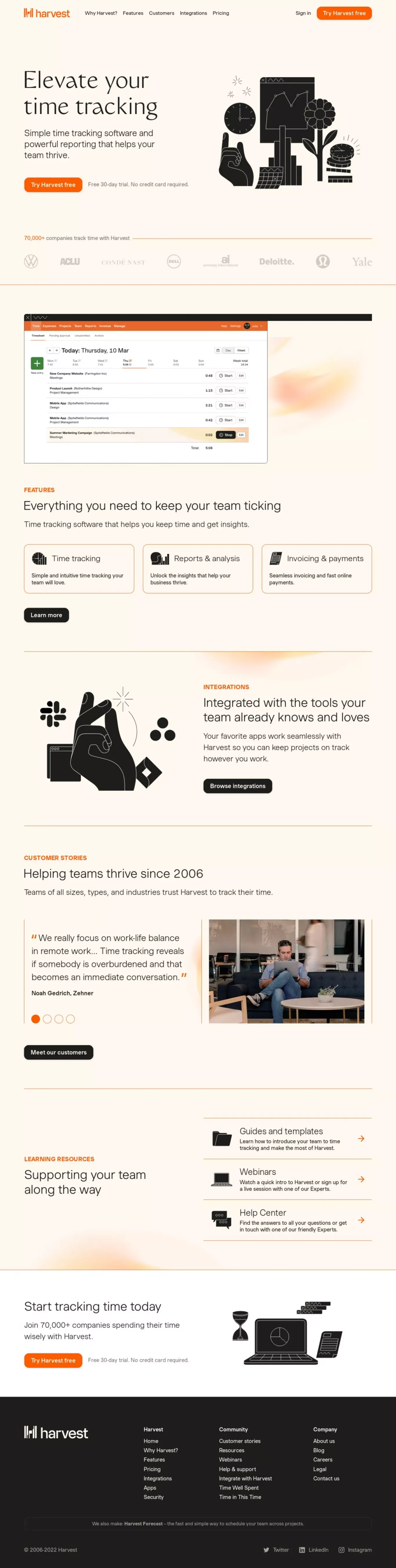 Harvest | Easy Time Tracking Software With Invoicing - Landing design