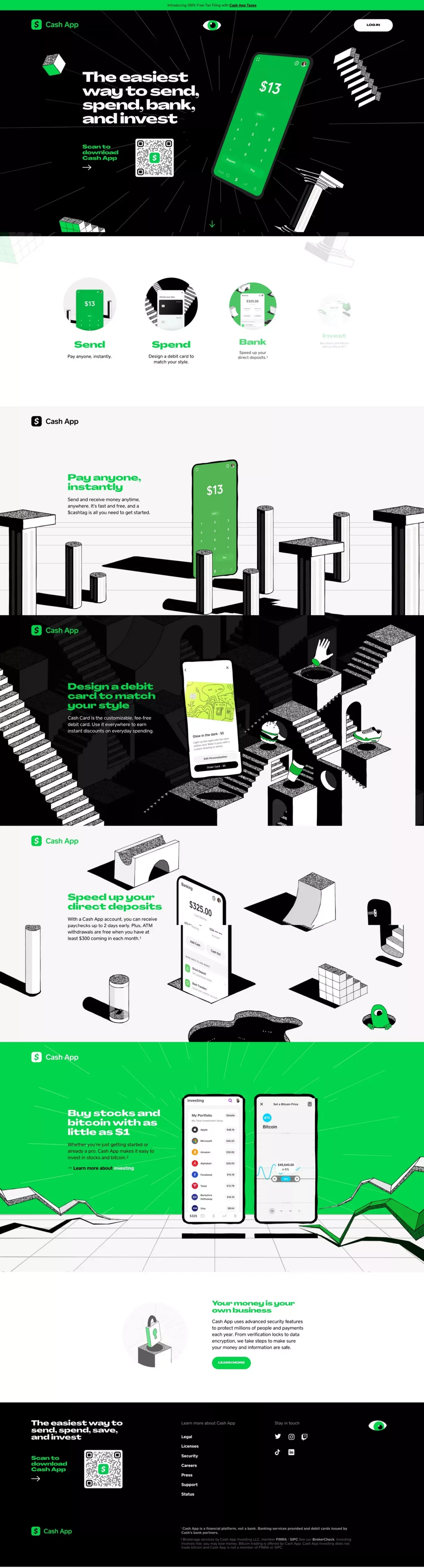 Cash App - The easiest way to send, spend, bank, and invest - Landing design