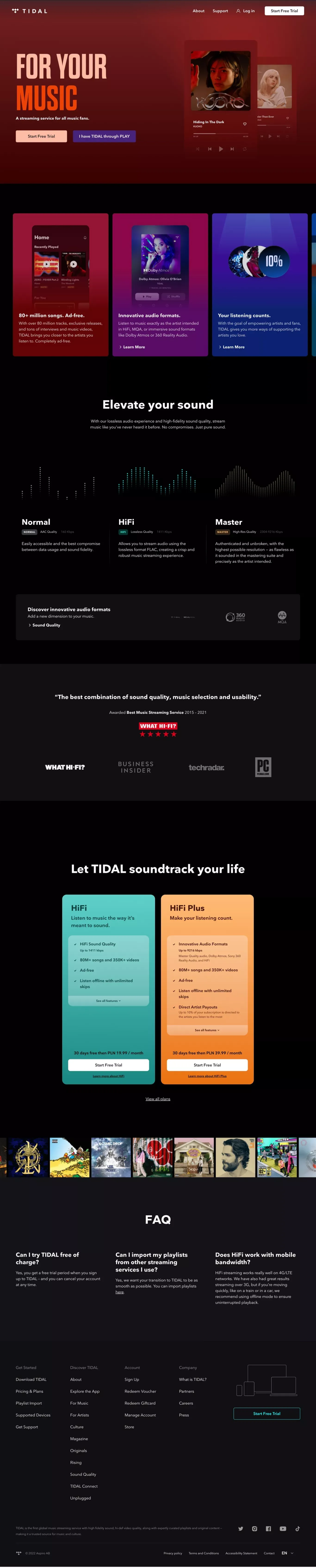 TIDAL - High Fidelity Music Streaming - Landing design