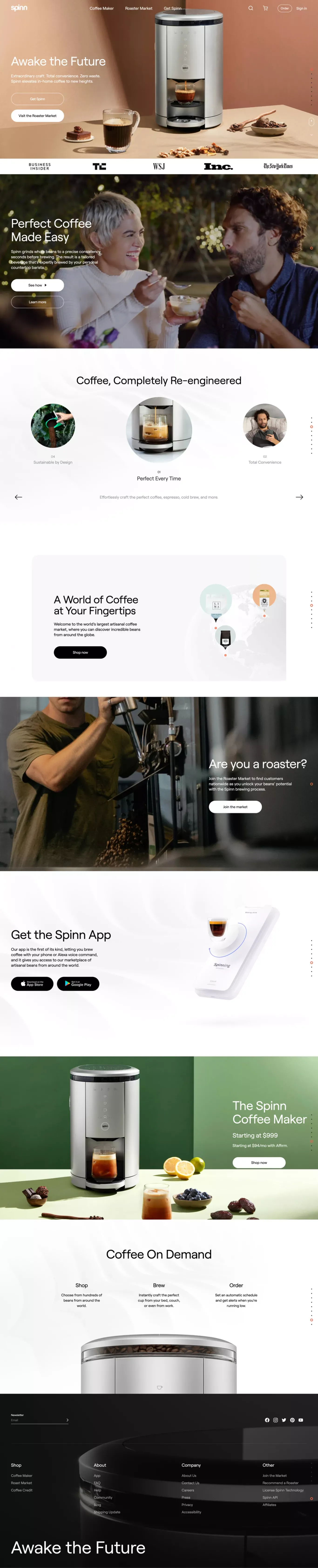 Spinn | Coffee Maker & Coffee Marketplace - Ecommerce design
