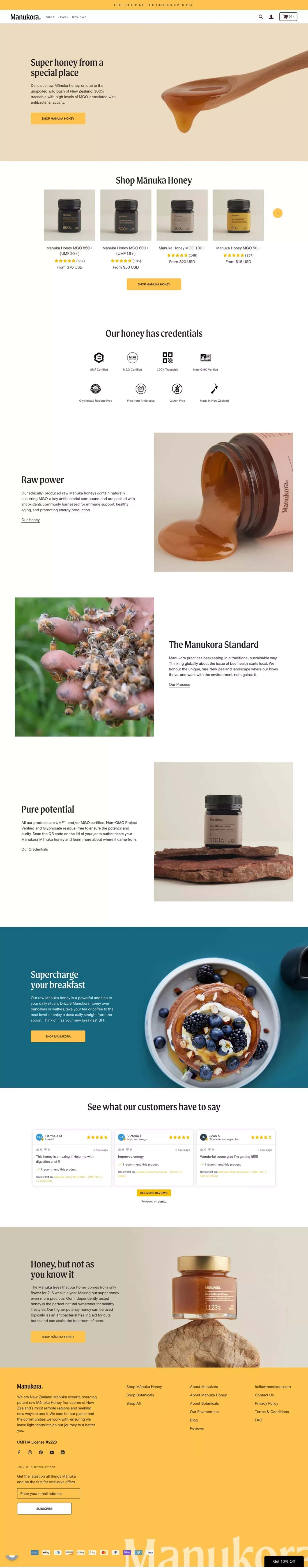 Manukora | Premium New Zealand Raw Mānuka Honey - Ecommerce design