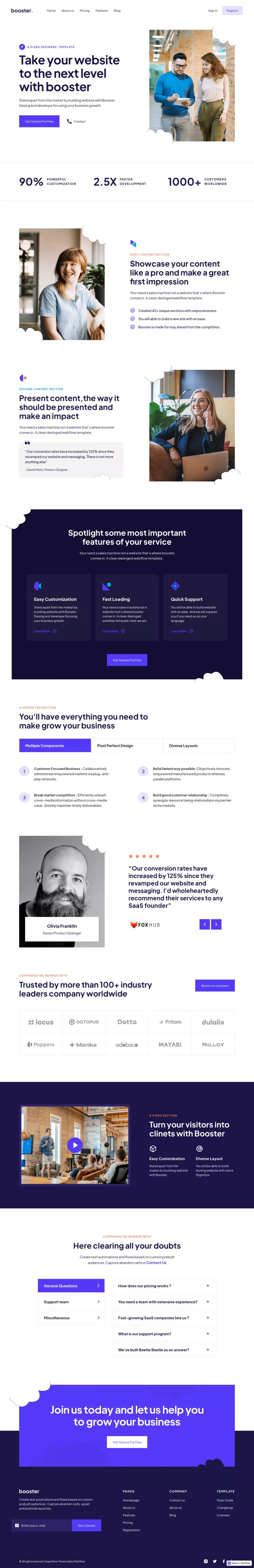 Booster - Webflow Website Template - Template design