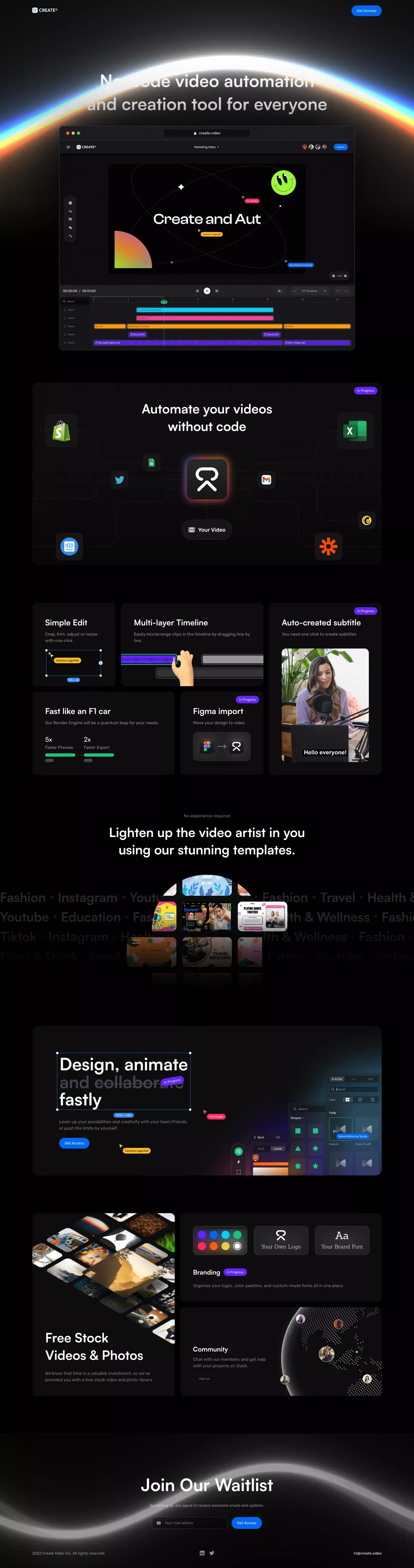 Create Video - No-code video automation and creation tool for everyone - Landing design