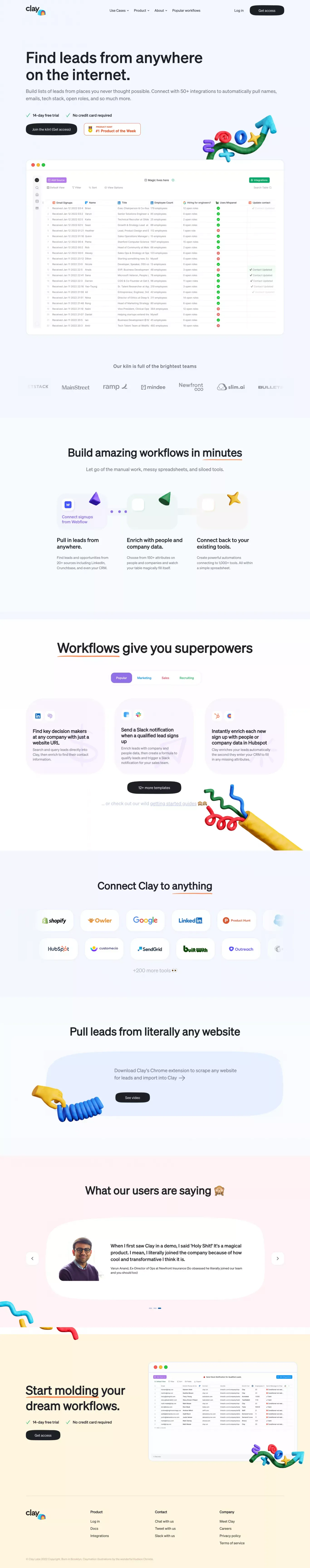 Clay - Create live lists of people, without a line of code. - Landing design