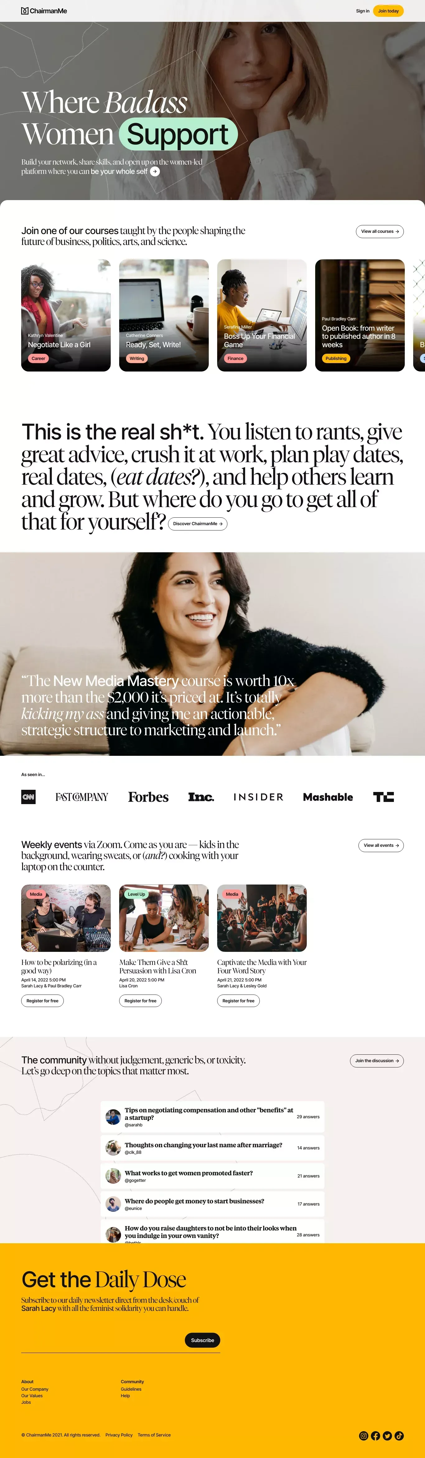 ChairmanMe — Where Badass Women Connect - Landing design