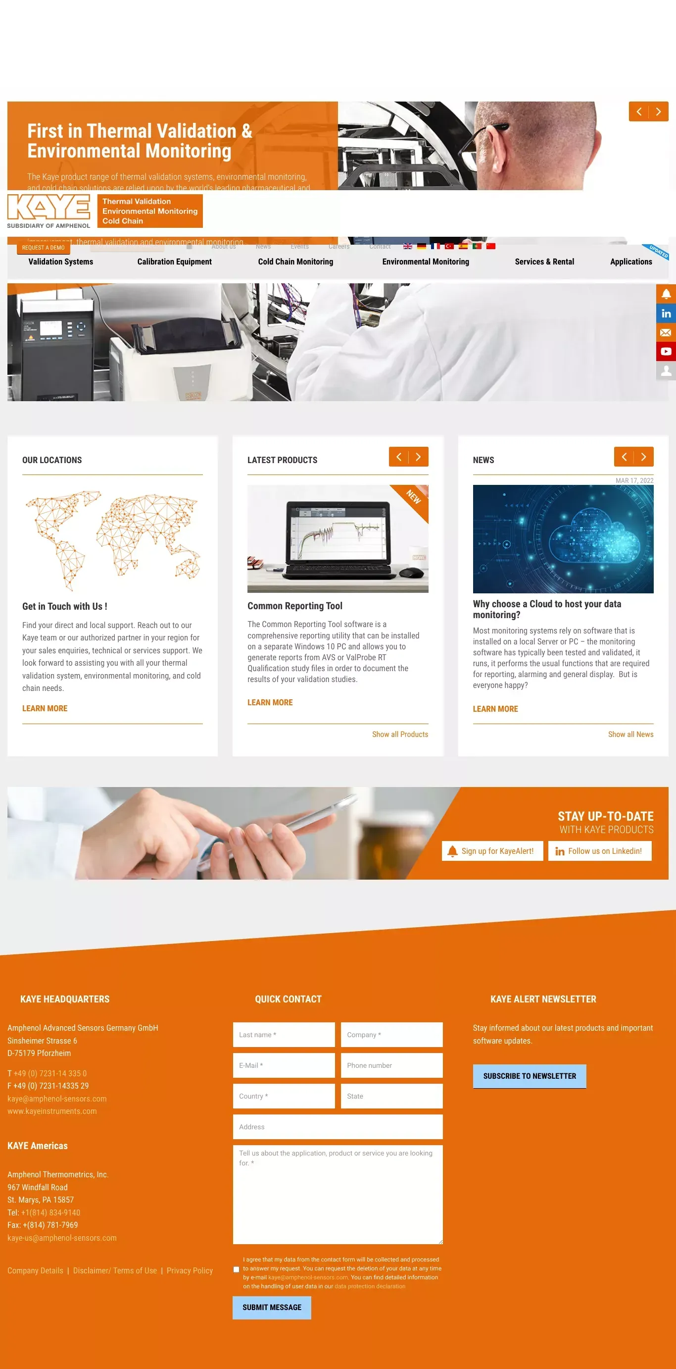 KAYE - Thermal Validation System & Environmental Monitoring - website design
