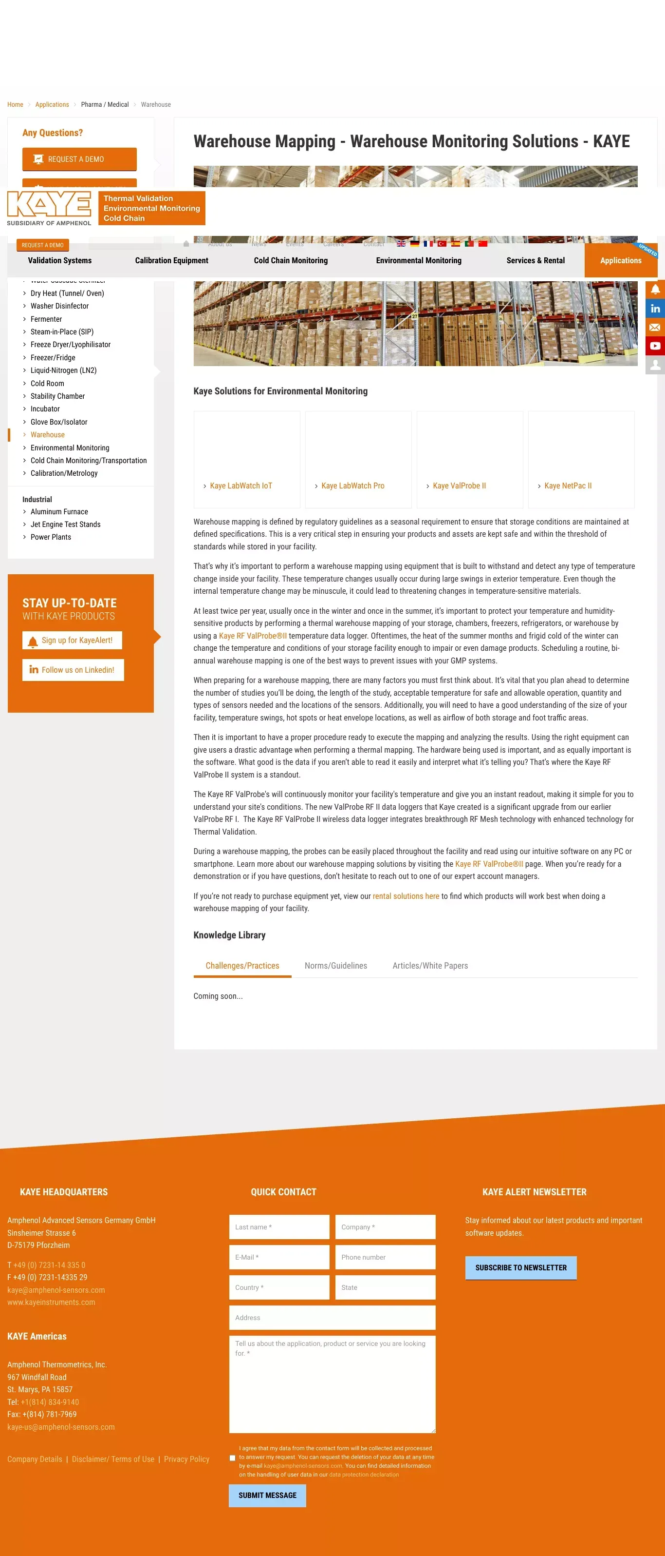 Warehouse Mapping - Warehouse Monitoring Solutions - KAYE - website design