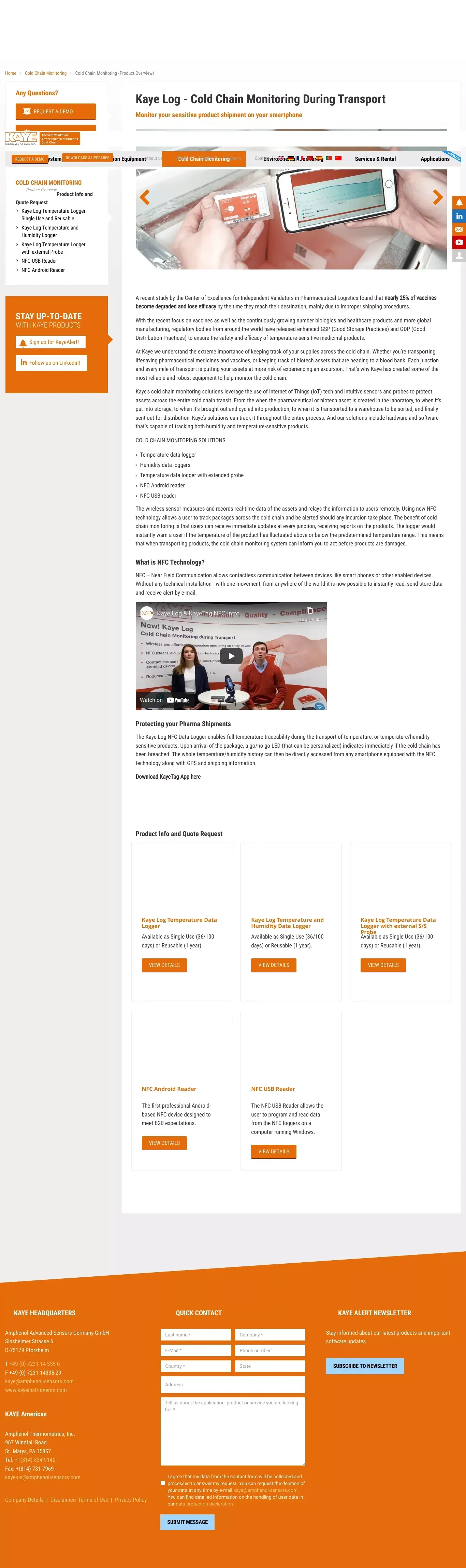 Cold Chain Monitoring - KAYE - website design