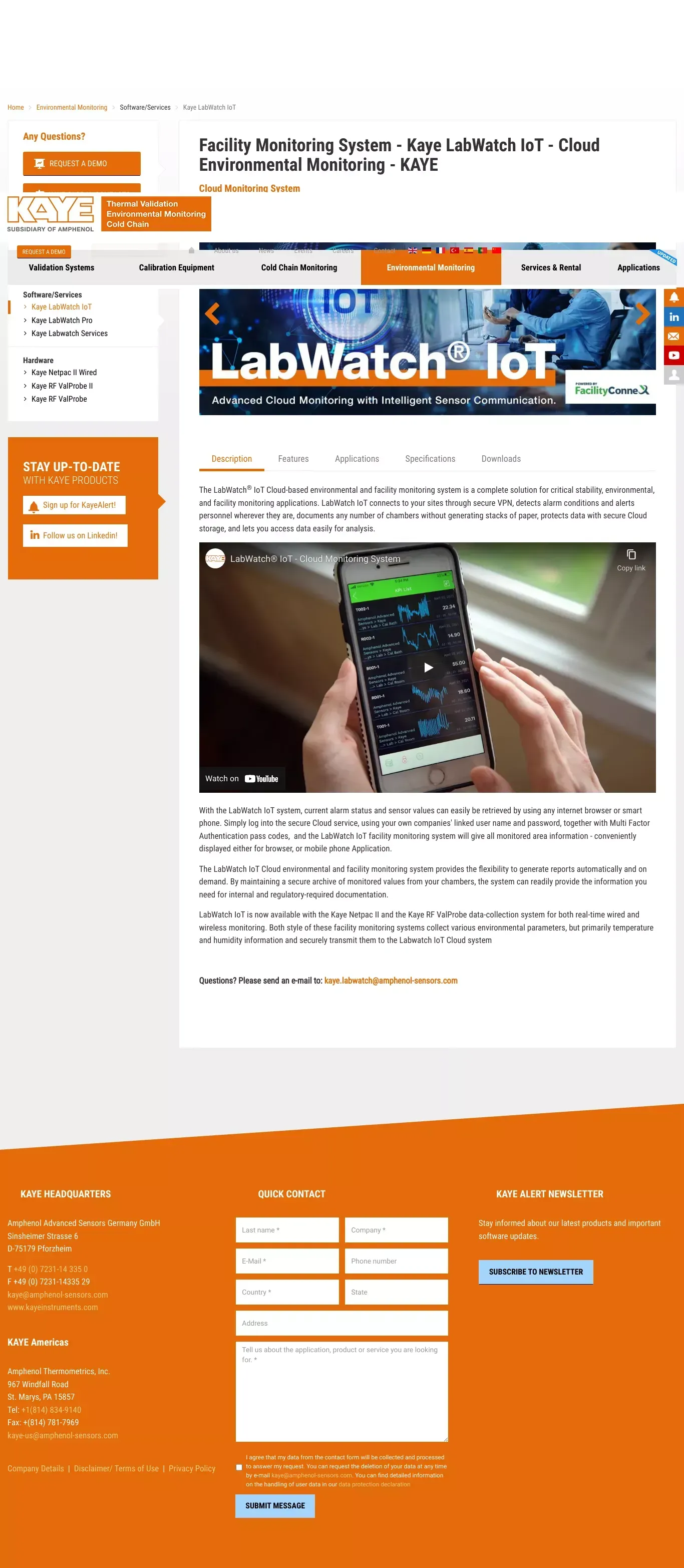 Facility Monitoring System - Kaye LabWatch IoT - Cloud Environmental Monitoring - KAYE - website design