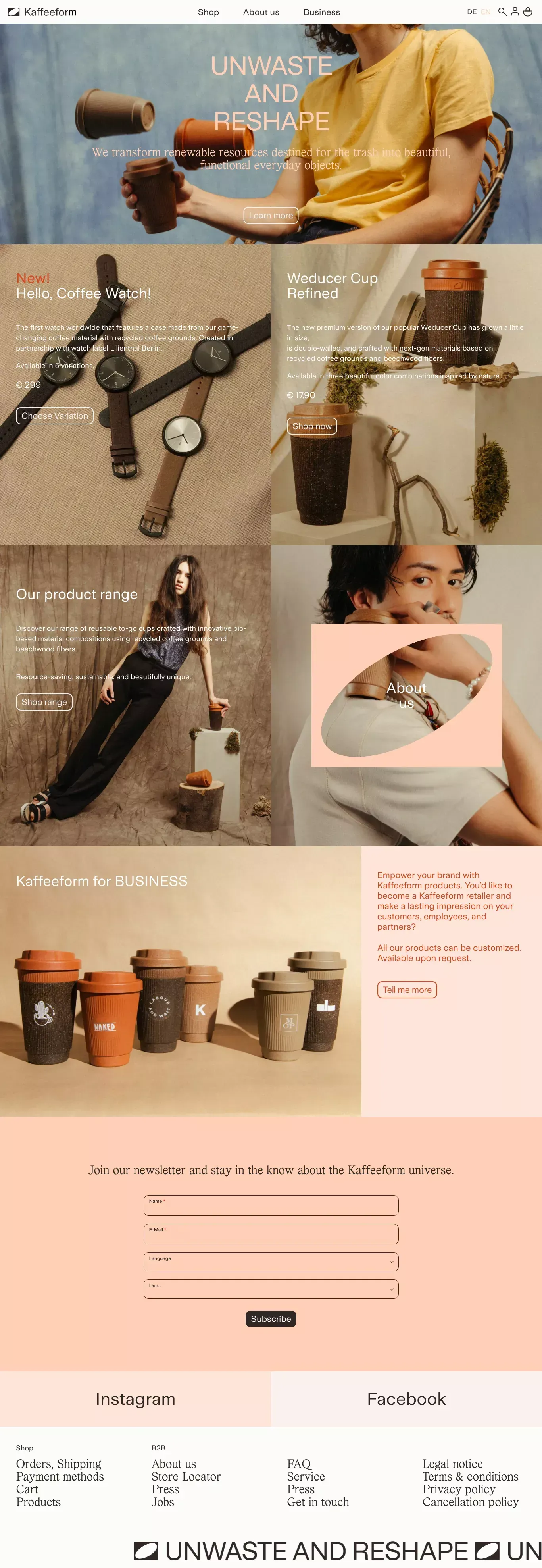 Kaffeeform – cups from recycled coffee grounds - Ecommerce design