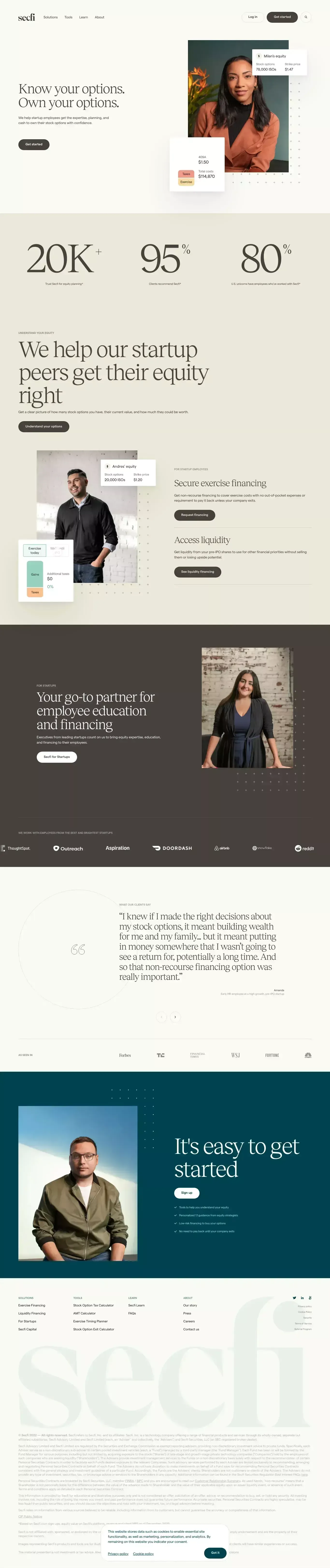 Secfi — Startup Equity Planning and Stock Option Financing - Landing design