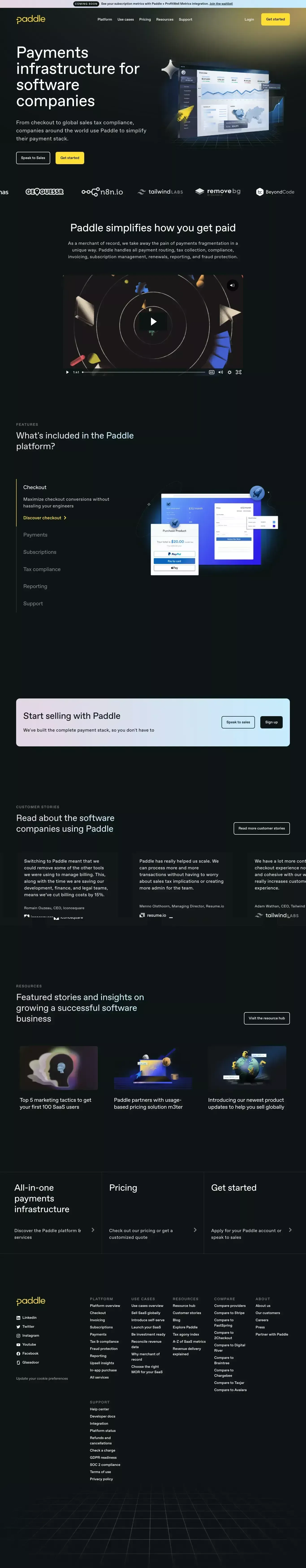 Paddle - Payments infrastructure for SaaS - Landing design