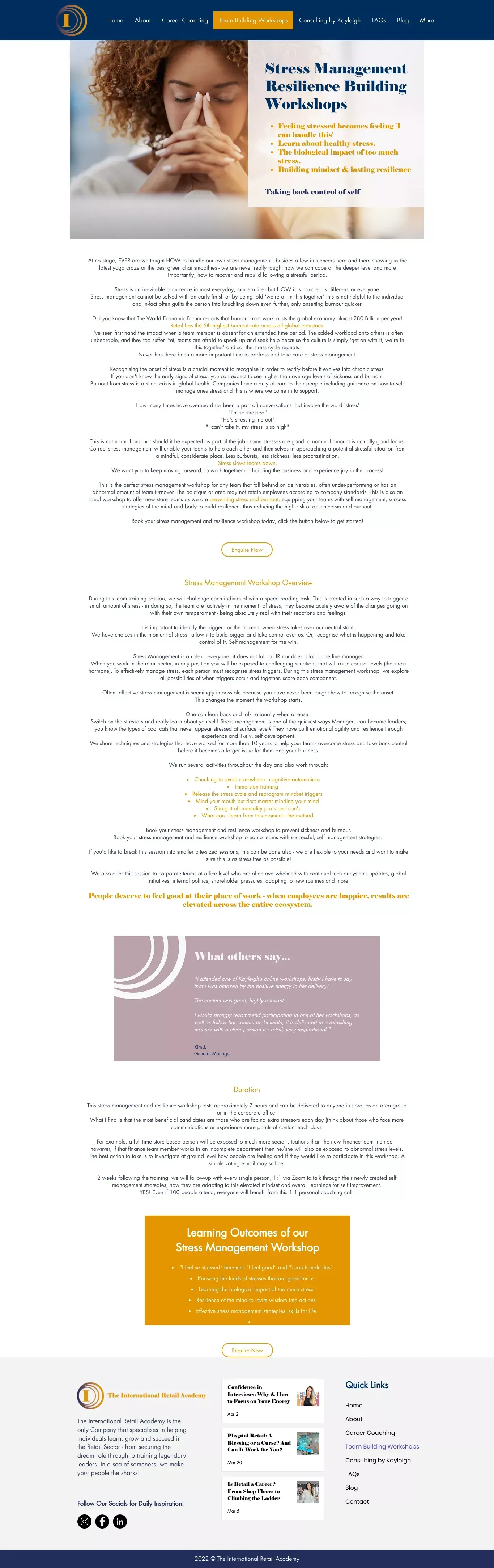 Stress Management Workshop | Resilience Building | TIRA - website design