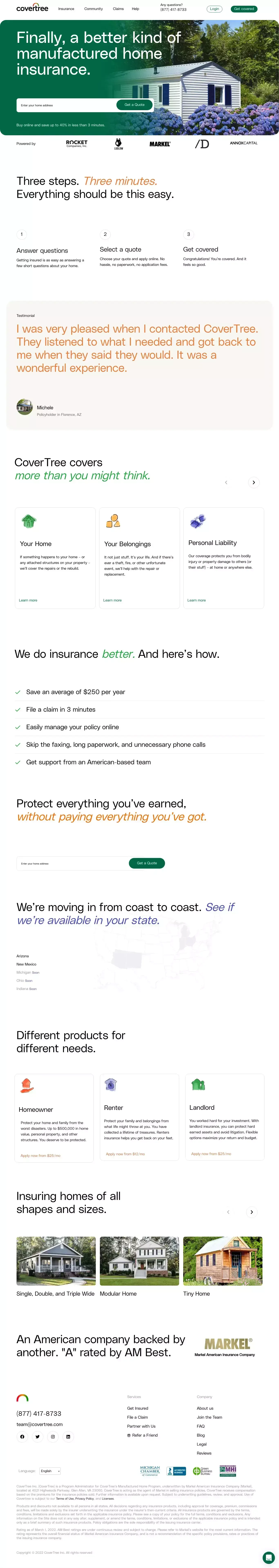 CoverTree: Homeowners Insurance | Get a Quote - Landing design