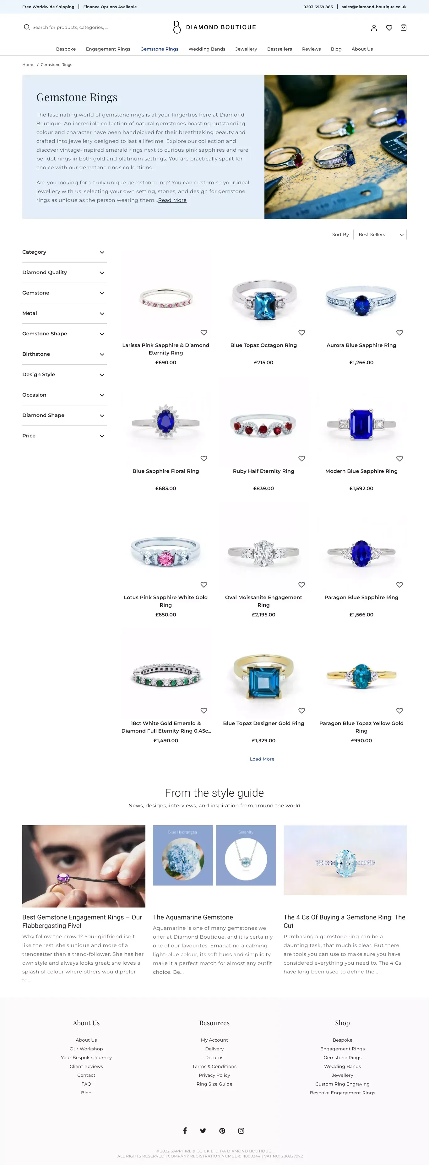 Gemstone Rings UK  - Diamond Boutique ® - website design