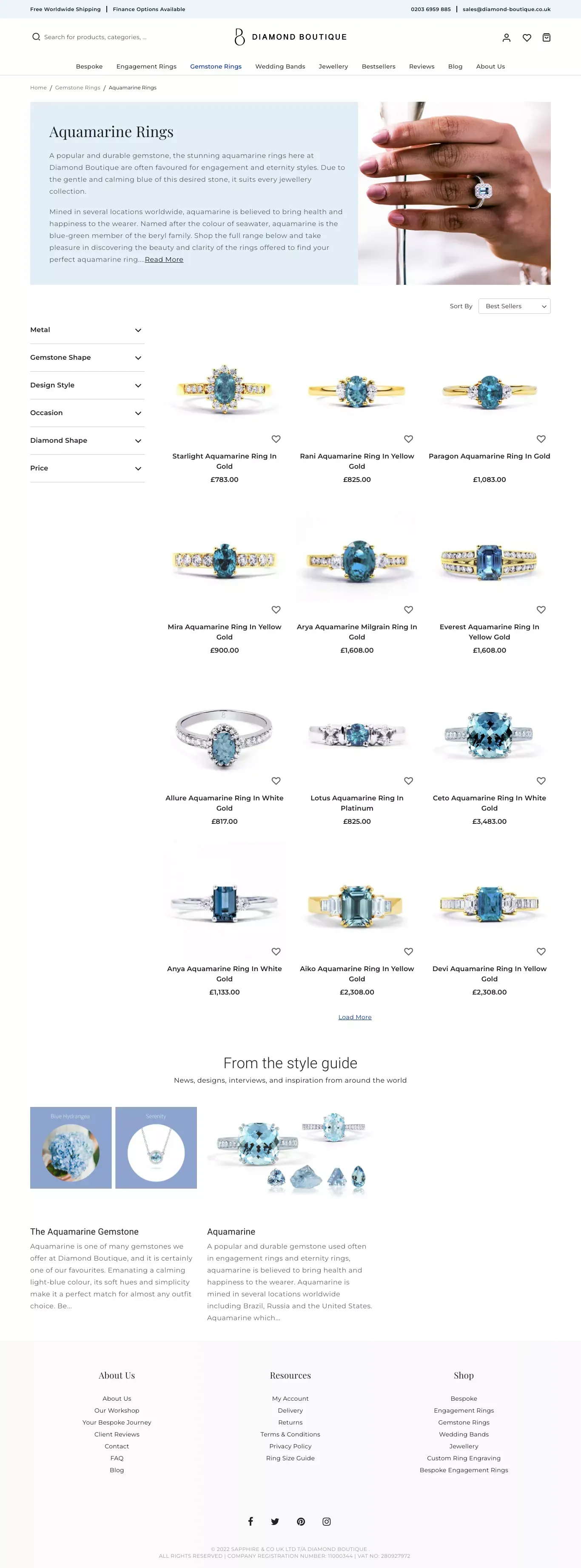 Aquamarine Rings - Diamond Boutique ® - website design
