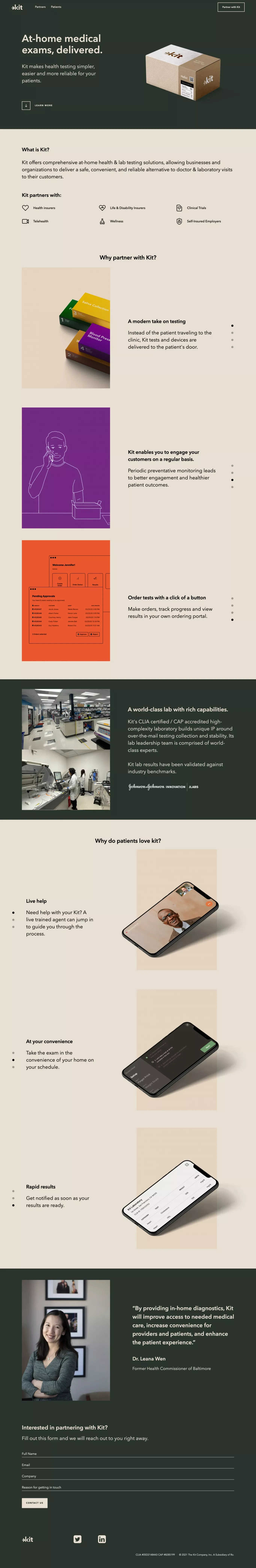 Kit: at-home health testing for your business - Landing design