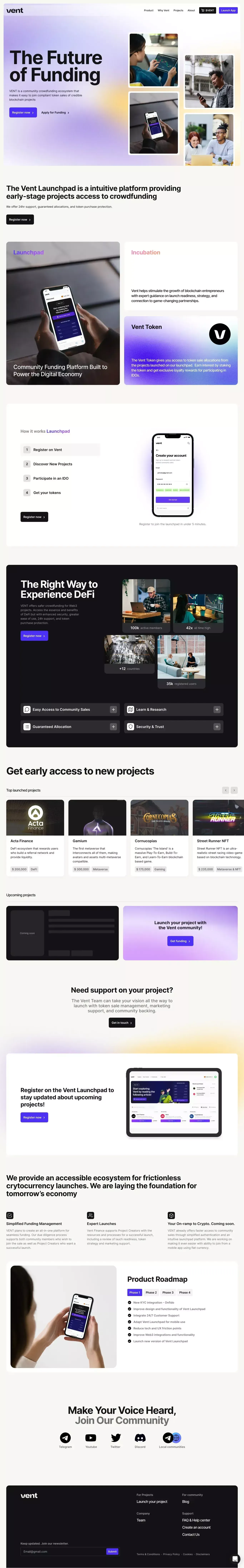 Vent - The Future of Funding - Landing design