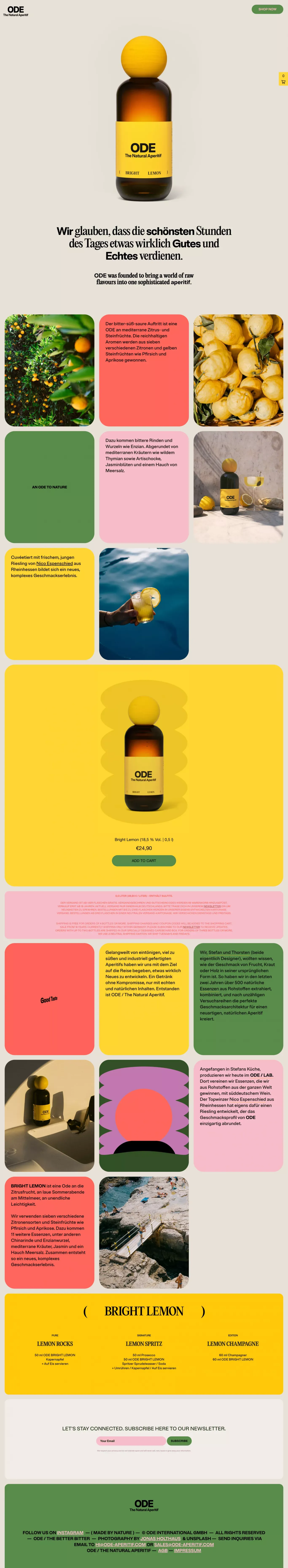 ODE / The Natural Aperitif → BRIGHT LEMON - Ecommerce design