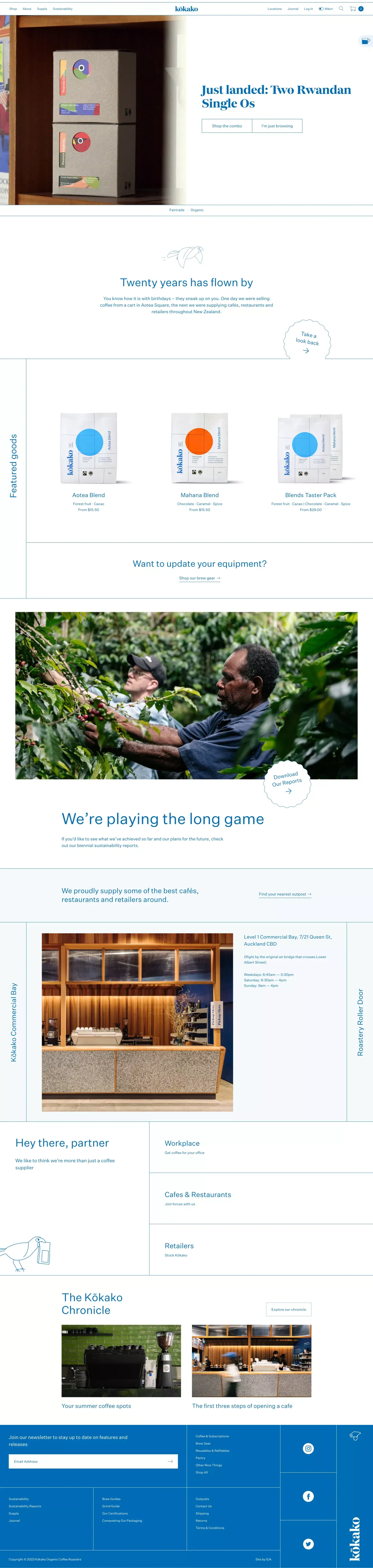 Kokako Organic Coffee Roasters - Ecommerce design