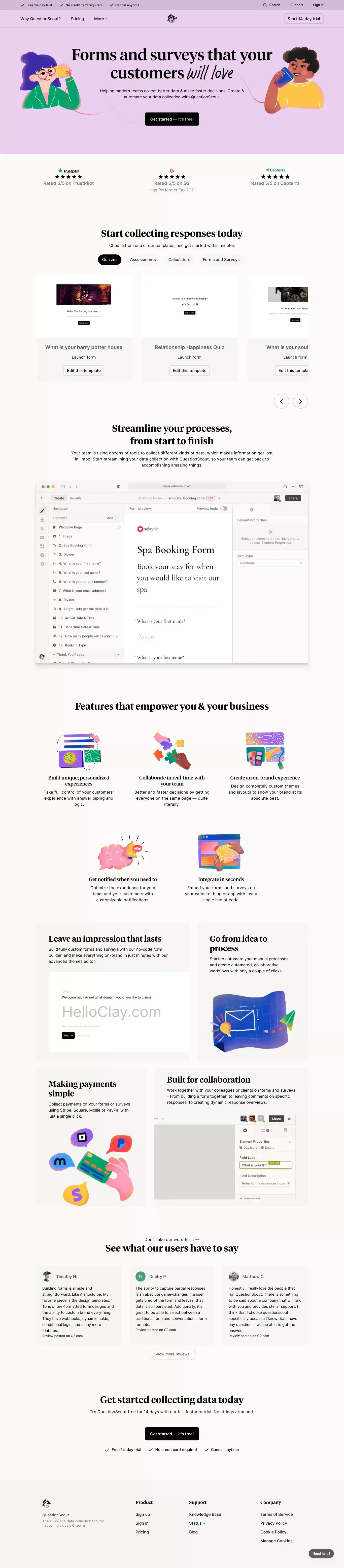 Streamline your processes, from start to finish | QuestionScout - Landing design