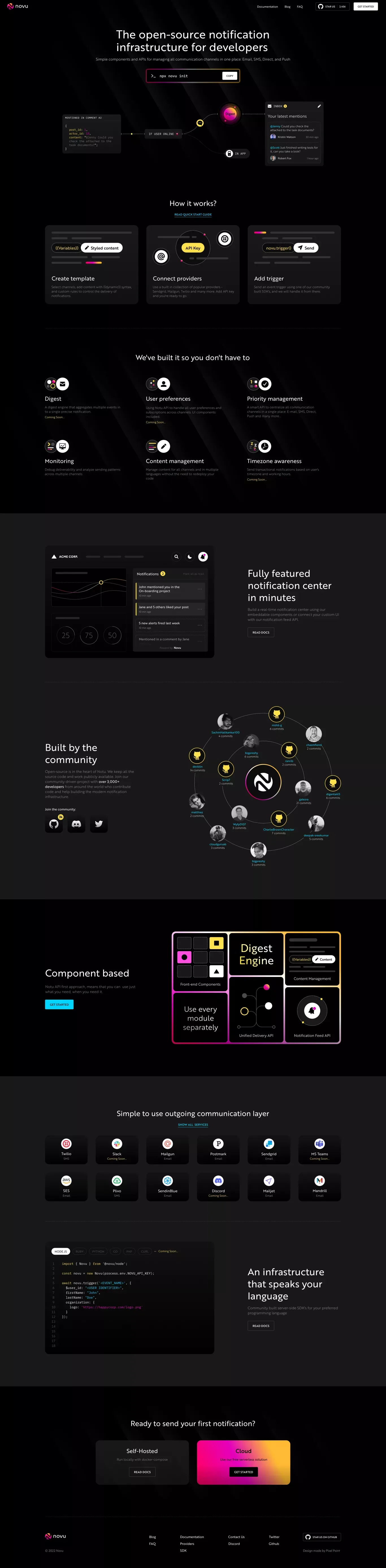 Novu - The open-source notification infrastructure - Landing design
