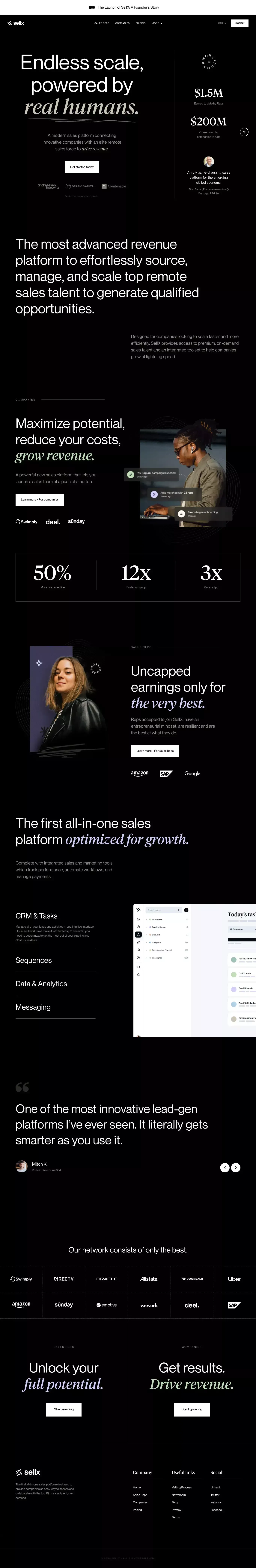 SellX: Effortlessly source, manage & scale remote sales talent - Landing design