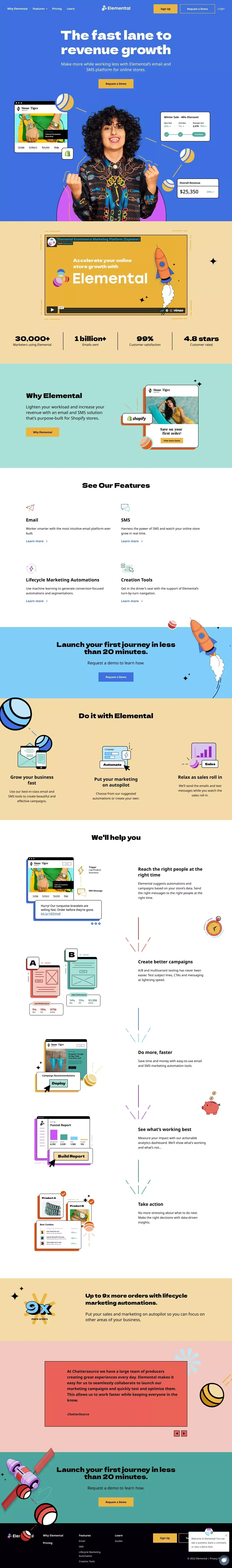 Elemental | Email & SMS Marketing for Online Stores - Landing design