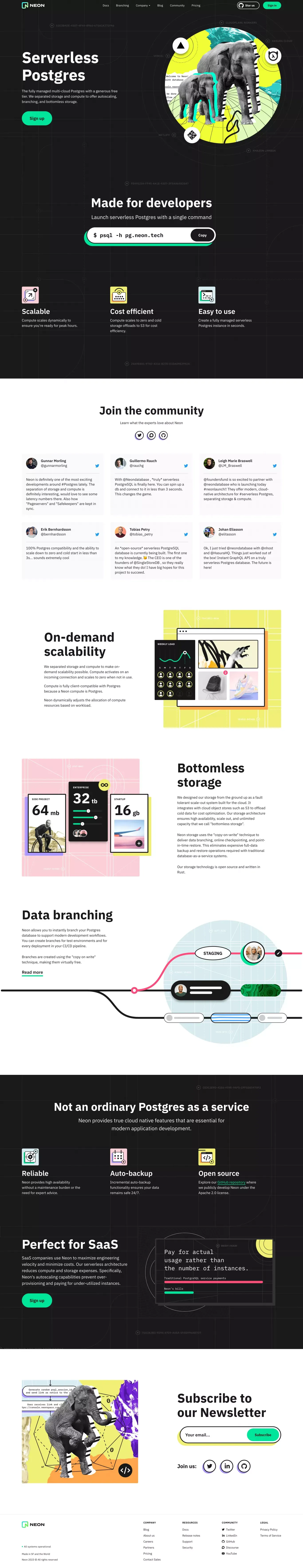 Neon — Serverless, Fault-Tolerant, Branchable Postgresql - Landing design