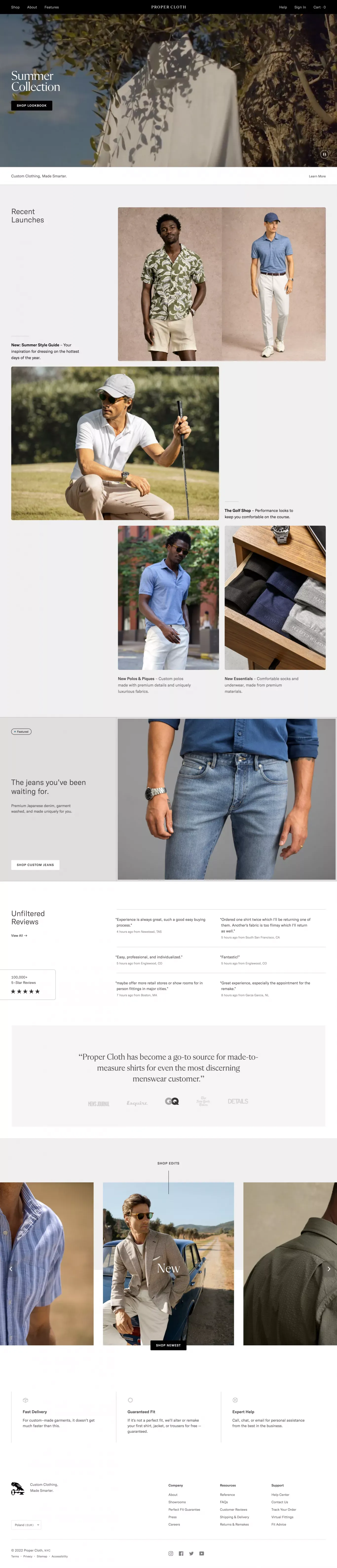 Custom Dress Shirts & Clothing - Proper Cloth - Ecommerce design