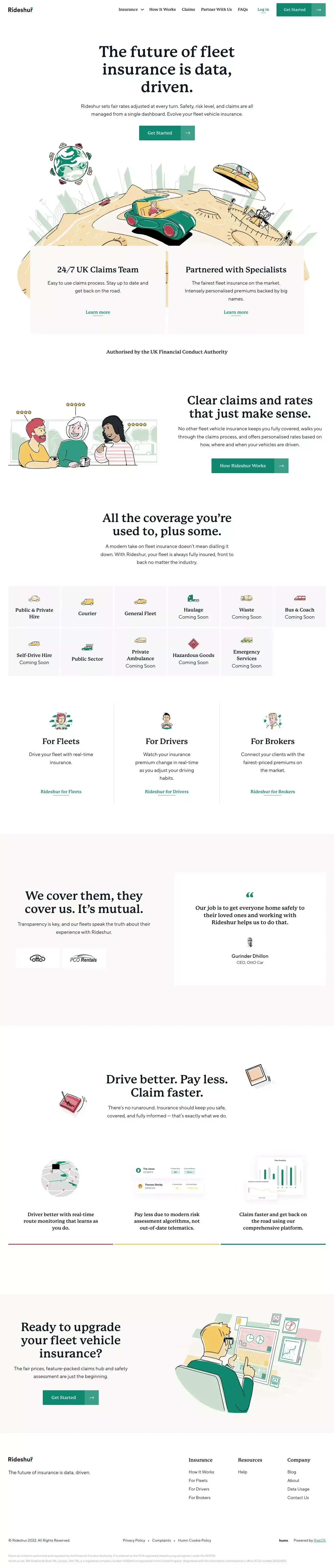 Rideshur - Business Fleet Insurance | Fleet Vehicle Insurance - Landing design