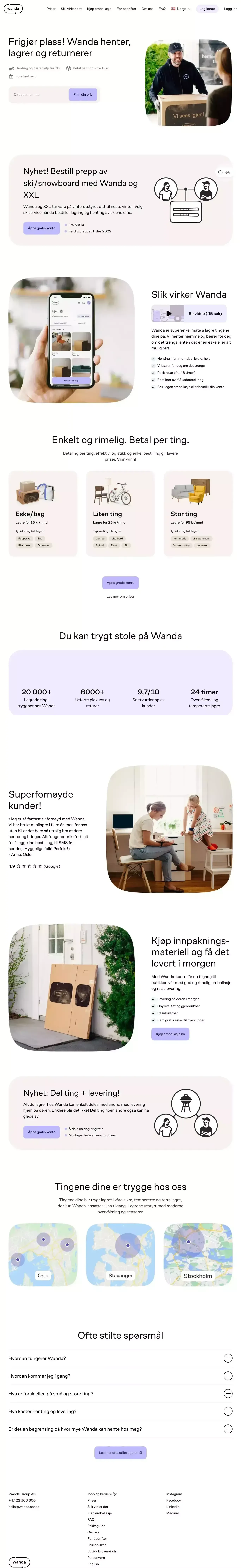 Henter, lagrer, tar vare på og returner tingene dine  - Wanda - Landing design