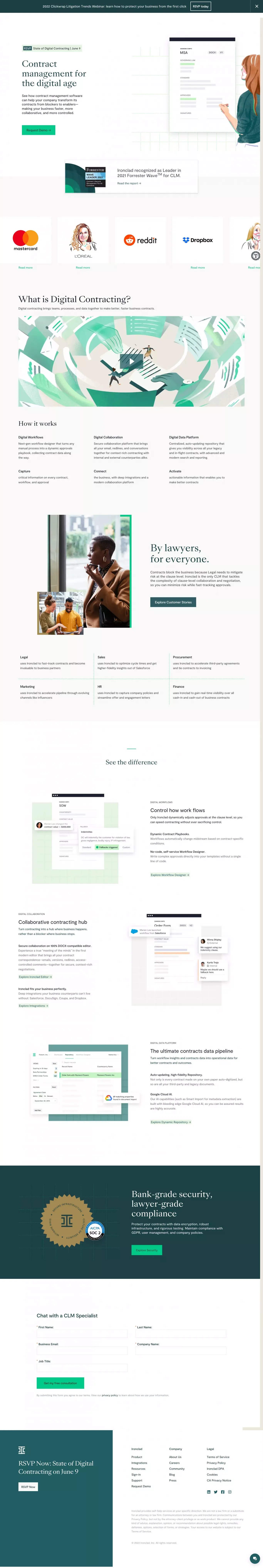 Ironclad: Contract Management Software for the Digital Age - Landing design