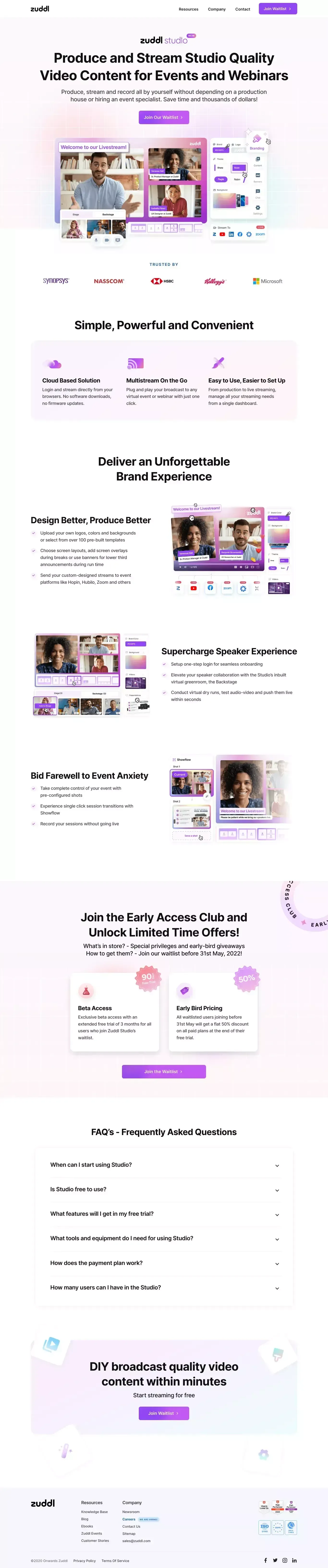 A Live Streaming Platform For Empowering Creativity | Zuddl Studio - Landing design