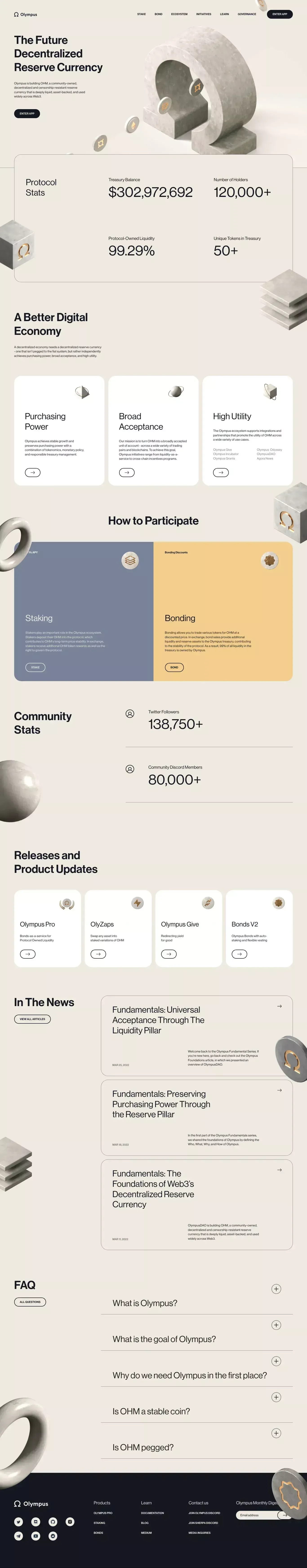 Olympus - The future decentralized reserve currency - Landing design