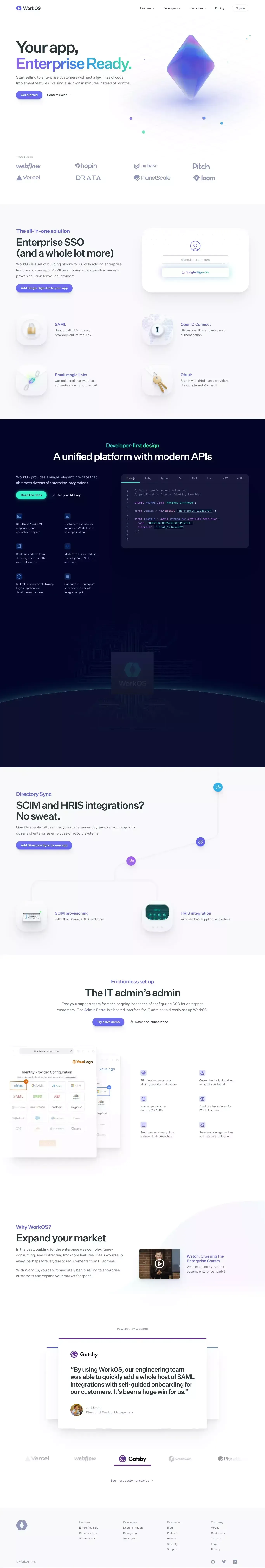 WorkOS — Your app, Enterprise Ready. - Landing design