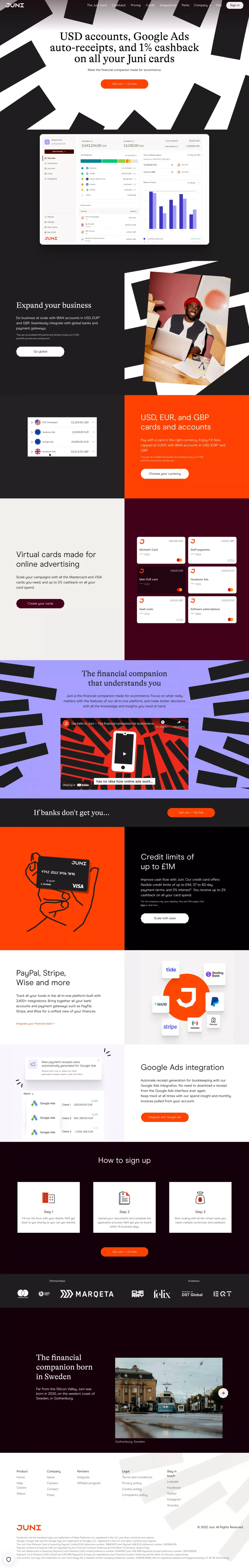 Juni | FinTech - Financial Services for Ecommerce Businesses - Landing design