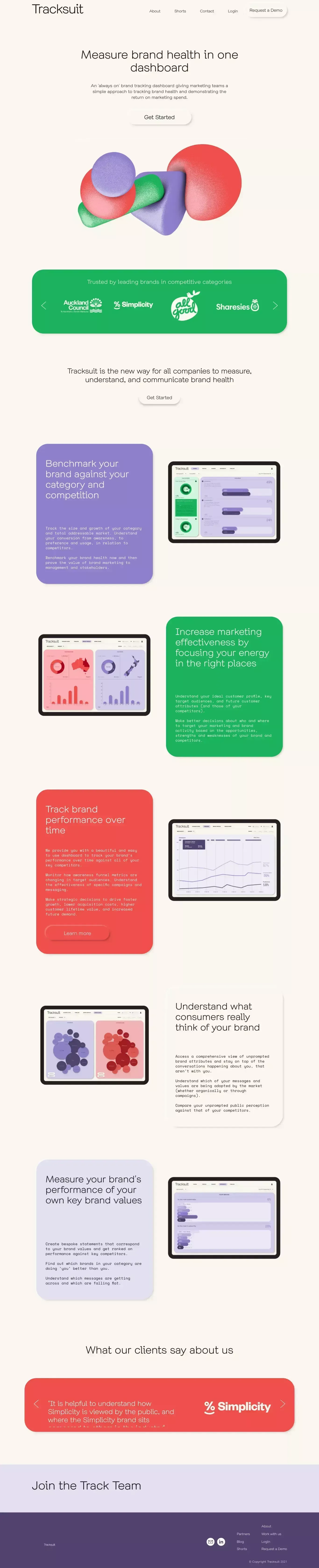 Tracksuit | Measure Brand Health in One Dashboard - Landing design