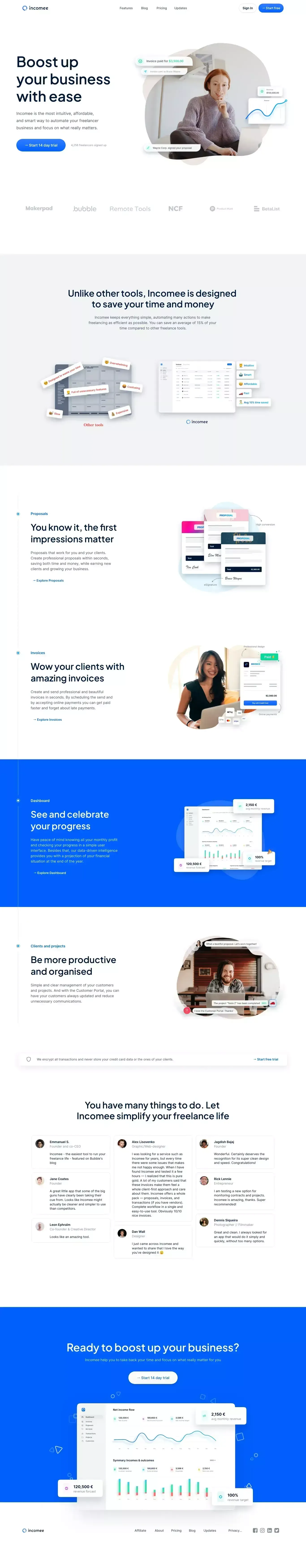 Incomee - Boost up your business with ease - Landing design