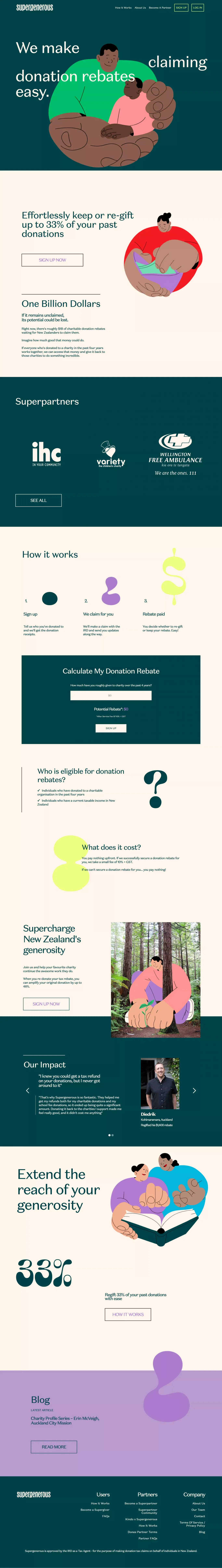 Supergenerous | Transforming The Impact Of Human Generosity - Landing design