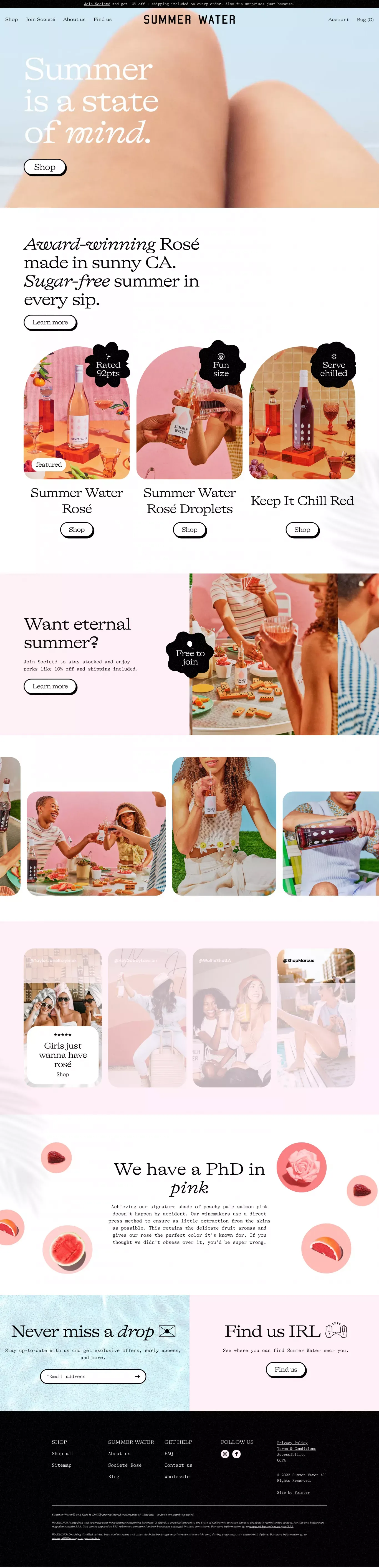 Summer Water Rosé I Light & Refreshing Wine ~ Zero Sugar - Ecommerce design