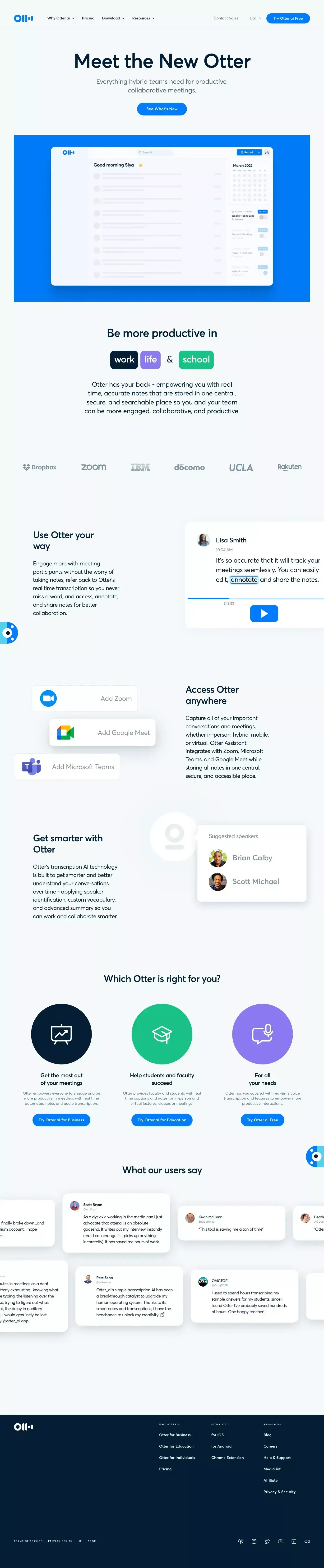 Otter.ai - Voice Meeting Notes & Real-time Transcription - website design