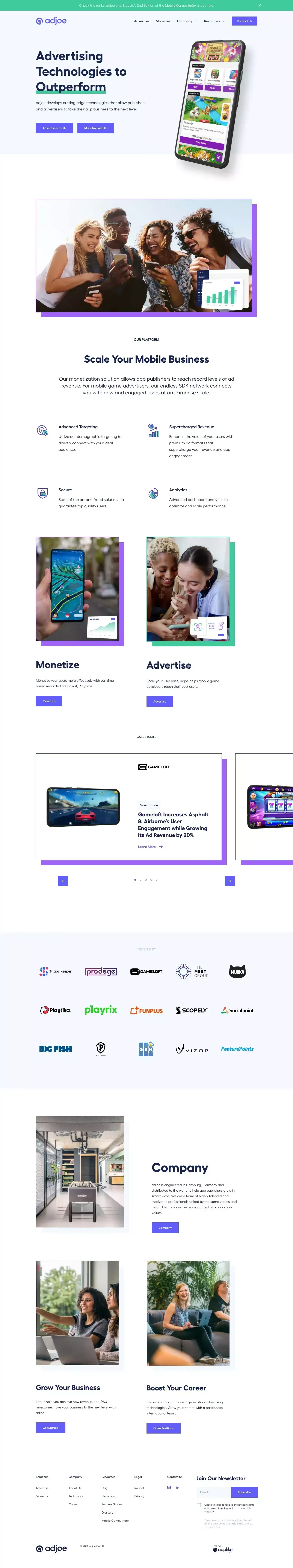 Advertising Technologies to Outperform - adjoe - website design