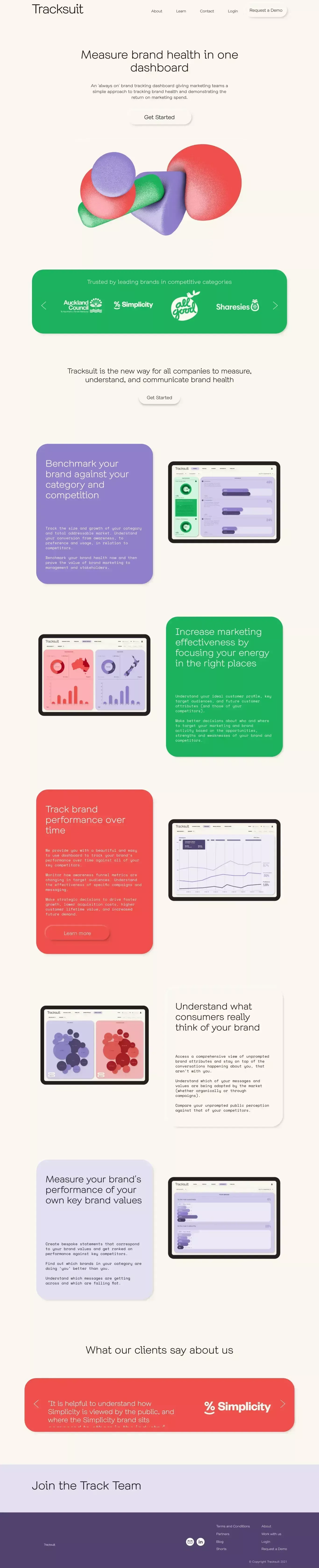 Tracksuit | Measure Brand Health in One Dashboard - Landing design