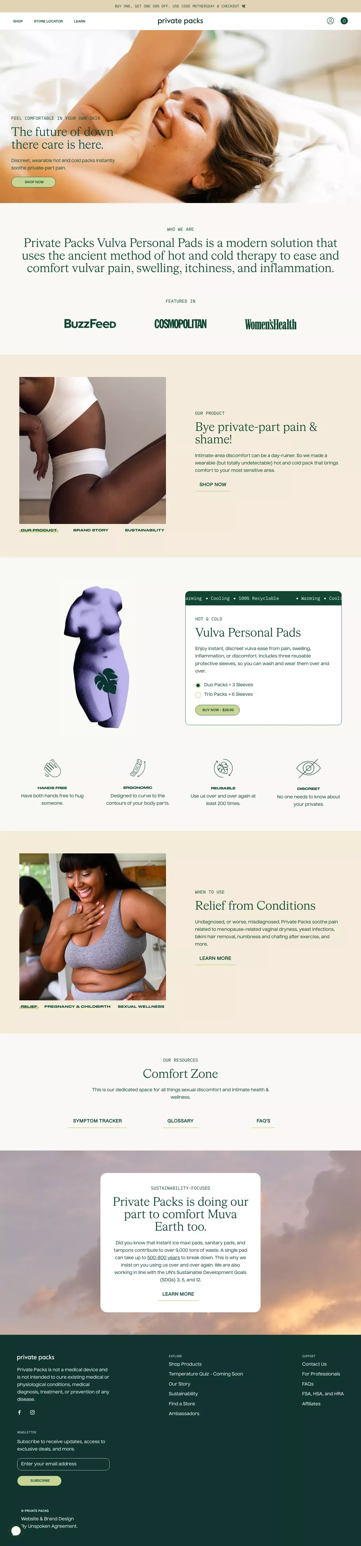 Private Packs: Hot and Cold Therapy Pads for your Privates - Ecommerce design