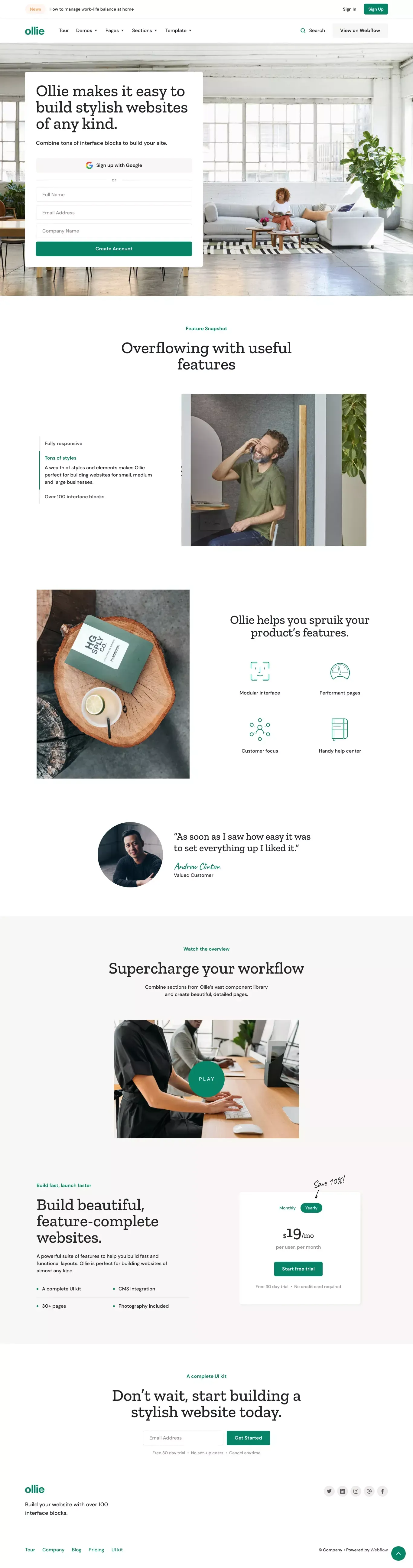 Ollie - Webflow HTML Website Template - Template design