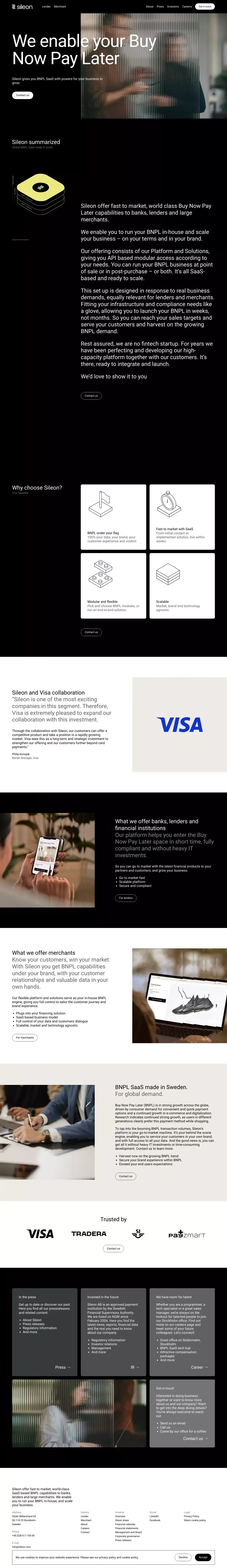 BNPL SaaS with powers for your business to grow - Sileon - Landing design