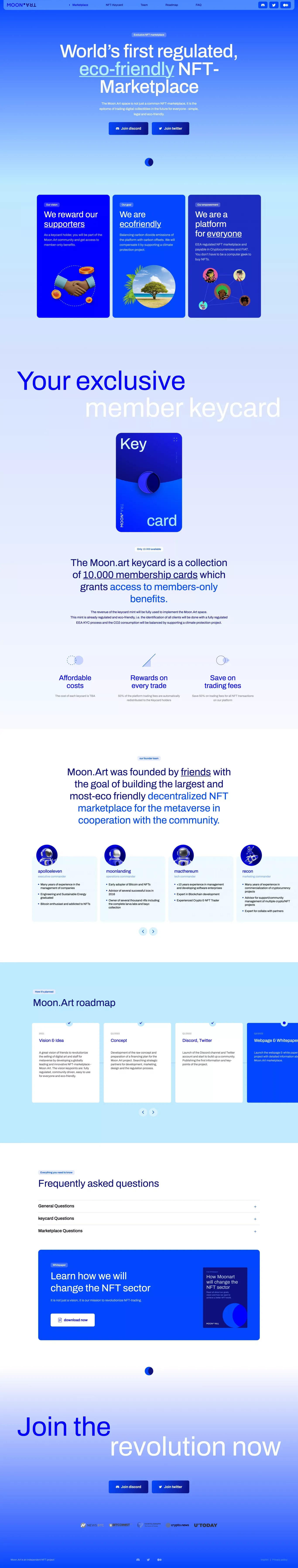 Moon.Art - World’s first regulated, eco-friendly NFT-Marketplace - Landing design