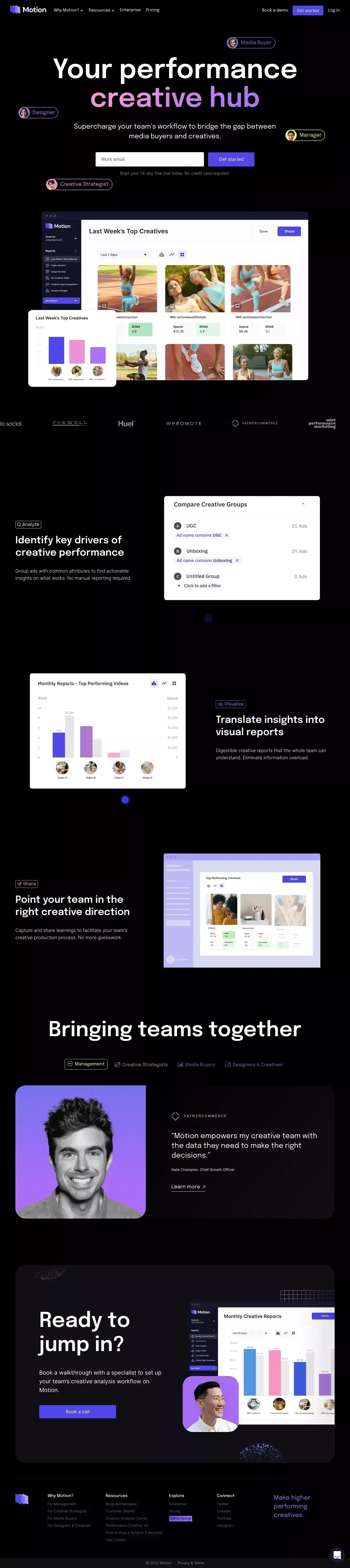 Motion: Performance Creative Hub for Marketing teams - Landing design