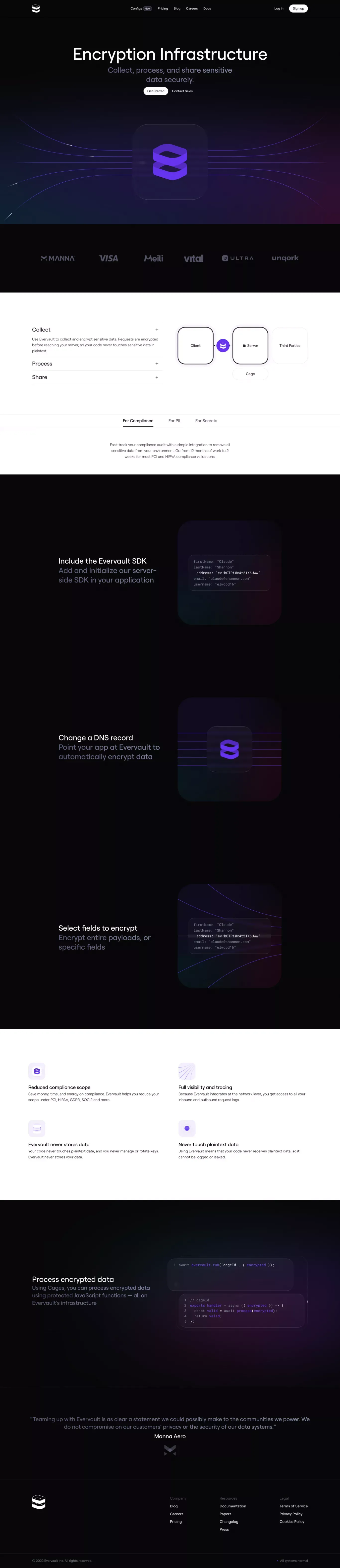 Encryption Infrastructure — Evervault - Landing design